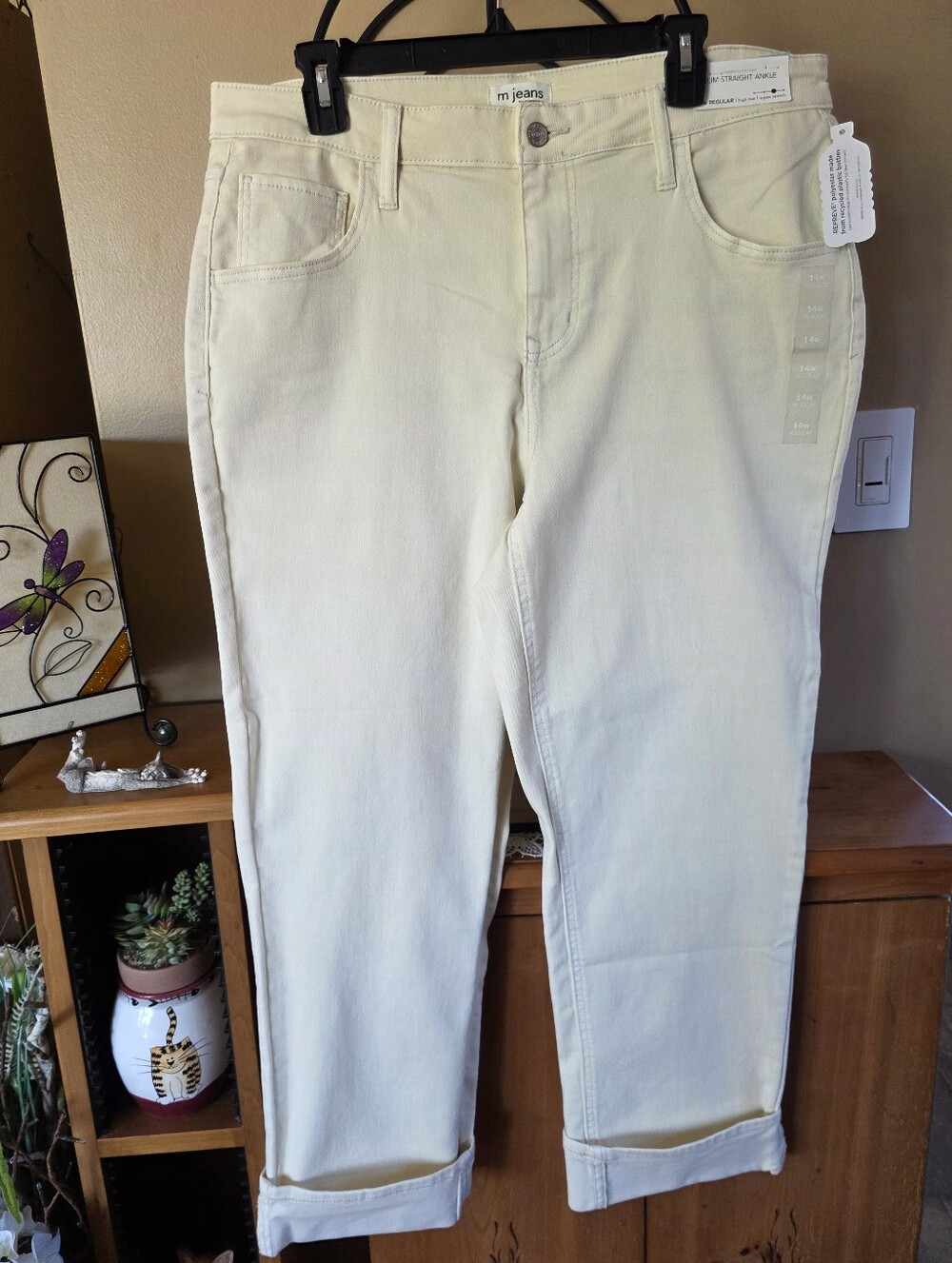 🆕️Cream Slim Straight Ankle High Rise Super Stretch Women's Jeans Size 14W Reg.